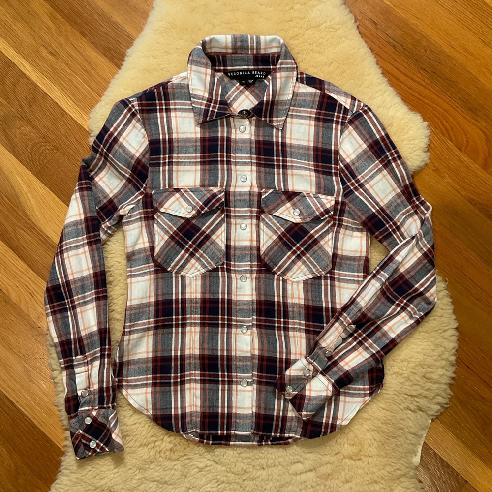 Veronica Beard Jeans Barnette pearl snap plaid shirt